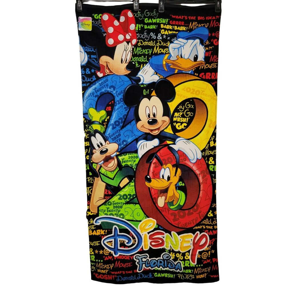 NWT Disney Florida Graffiti Beach Towel Mickey Minnie Donald Goofy Pluto 2020